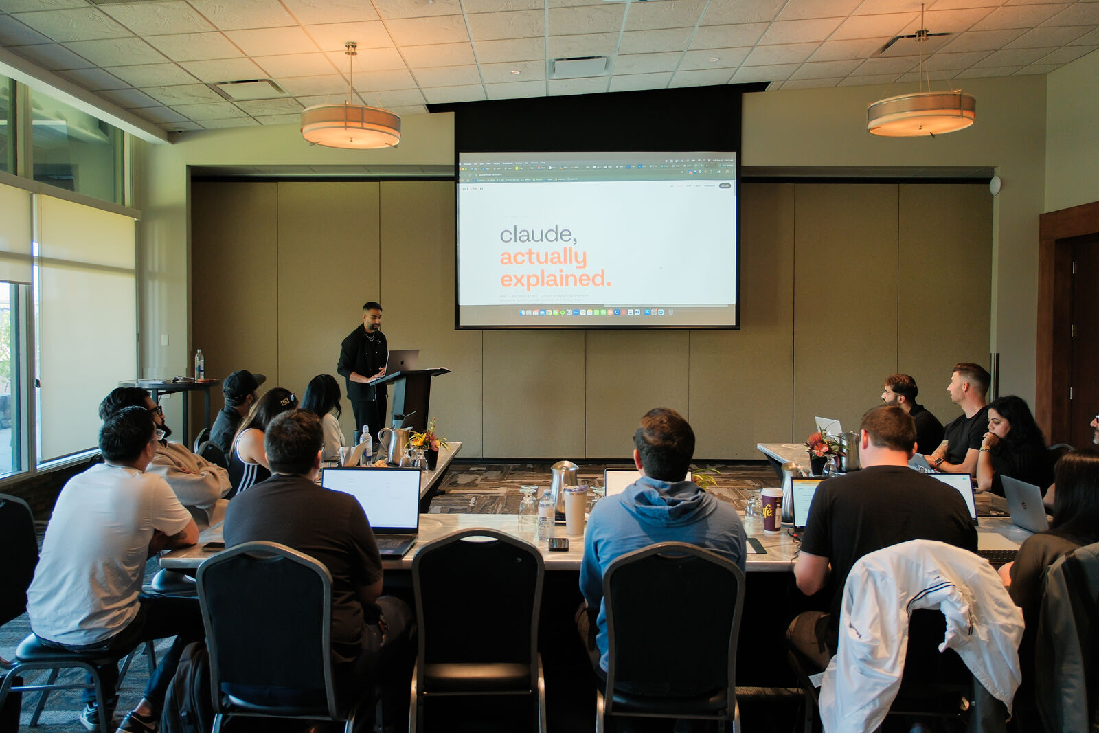 Business owners at a live AI workshop
